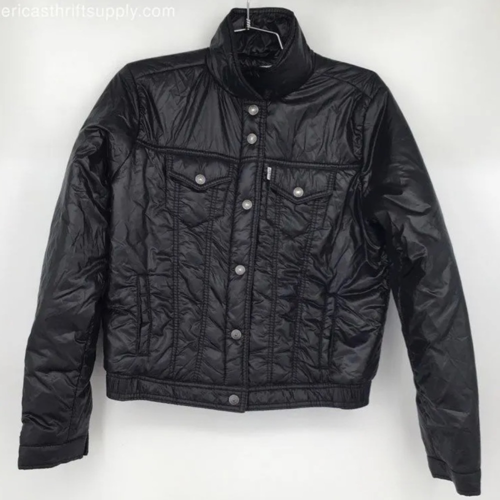 Levi's Women's Black Long Sleeve Snap Puffer Trucker Jacket - Size Medium